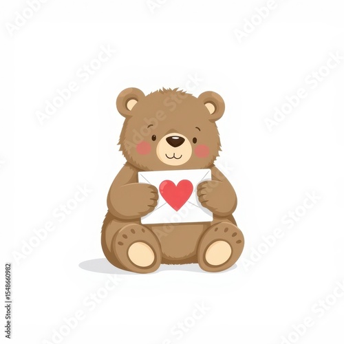 Adorable Brown Bear Cub with Heart Envelope