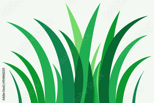 Green grass vector illustration featuring a nature-inspired pattern of leaves, flowers, and bamboo perfect for summer and spring backgrounds