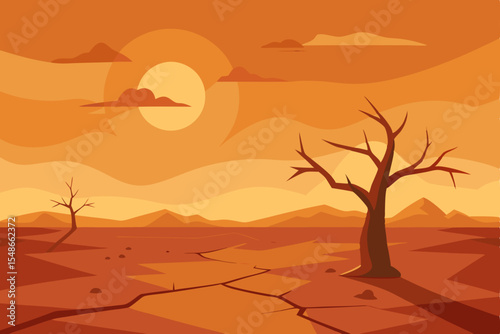 Desolate Landscape Arid Sun-baked Desert Illustration
