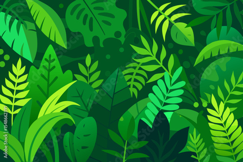 Lush Tropical Rainforest Vibrant Green Foliage Illustration