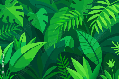 Lush Tropical Foliage A Vibrant Green Jungle Leaf Background Illustration
