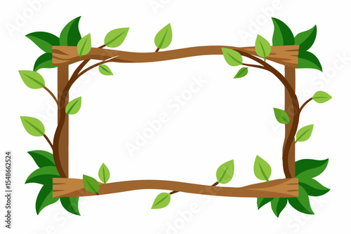 Natural Wooden Frame with Lush Green Leaves Perfect for Spring Designs