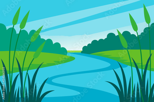 Serene River Landscape Tranquil Waters Winding Through Lush Greenery