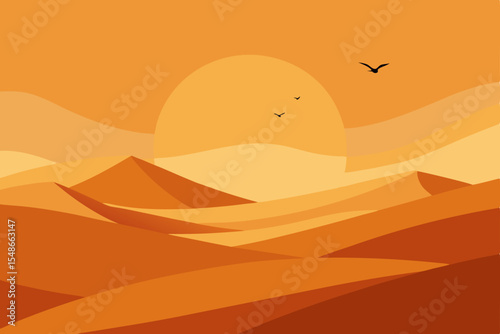 Sunset over Desert Dunes A Minimalist Landscape Illustration
