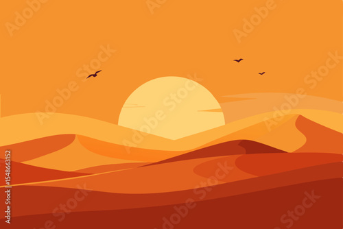 Sunset Desert Landscape Golden Hues and Rolling Dunes