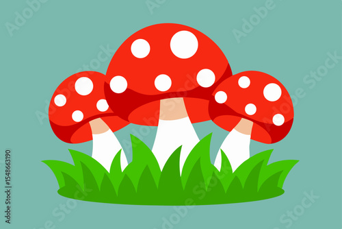Vibrant Red Toadstools in Lush Green Grass A Charming Illustration