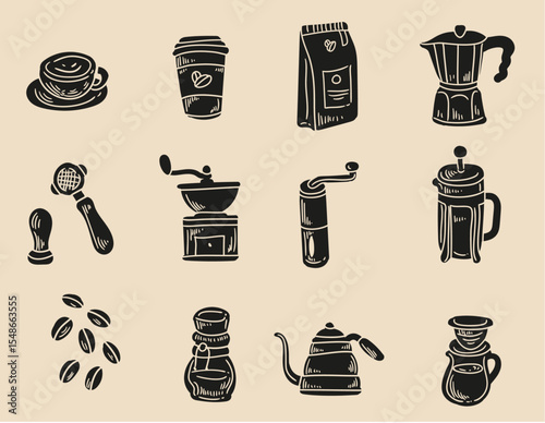 Hand-drawn coffee illustration with ink. Original drawing.