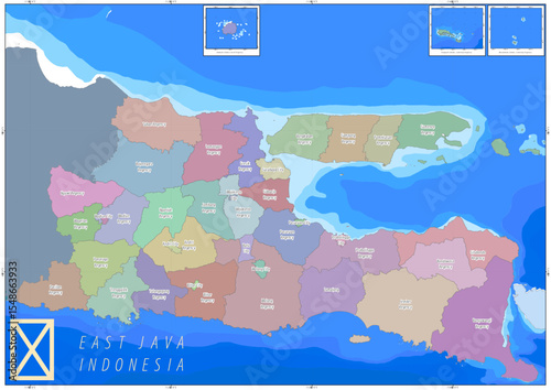 Illustration map of East Java administrative, indonesia