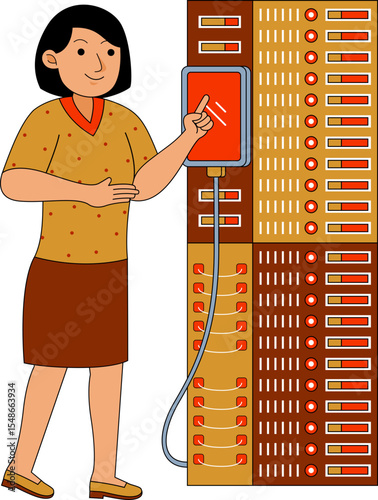 Woman Working in Server Room Illustration