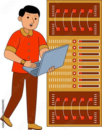 Illustration of IT Engineer with Laptop