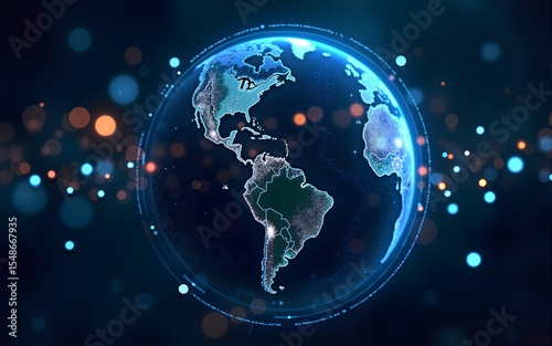 Wallpaper Mural Worldwide network connection, digital telecommunication, big data, digital transformation, cloud computing, IoT, cryptocurrency, blockchain. Metaverse digital world planet cyber Earth. Generation AI Torontodigital.ca