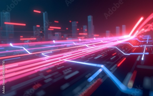Futuristic abstract background motion glow neon in cyberspace 3d render. High quality