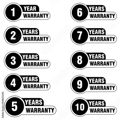 1 to 10 year warranty label_Guarantee badge sticker for product protection.