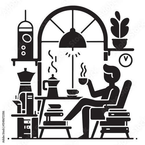Coffee Time Flat Scene Vector Illustration