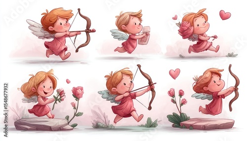 Cute cherubic cupids in various poses
