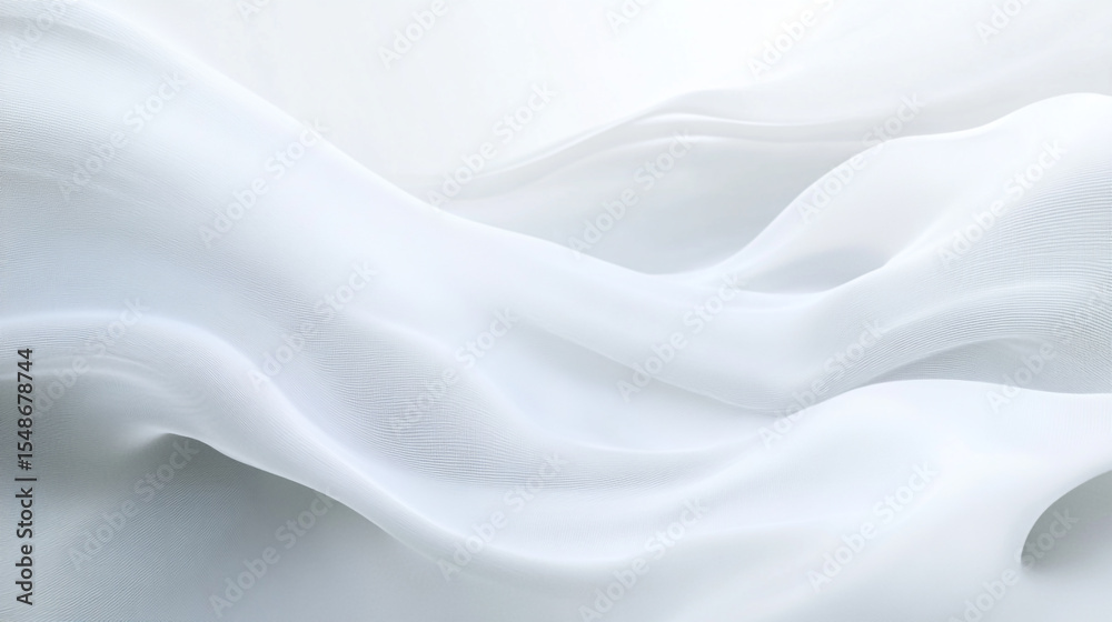 Obraz premium A monochromatic, abstract image showcases smooth, undulating white waves and dunes, creating a serene and minimalist landscape.