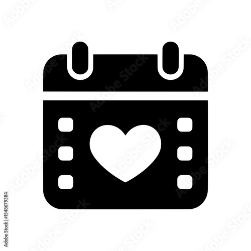 Simplified icon of a calendar with central heart and grid, ideal for love events, anniversaries, or personal reminders.