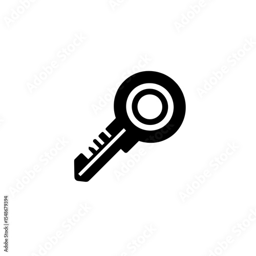 Black icon of a key with a circular head and notched blade, representing unlocking or password access.
