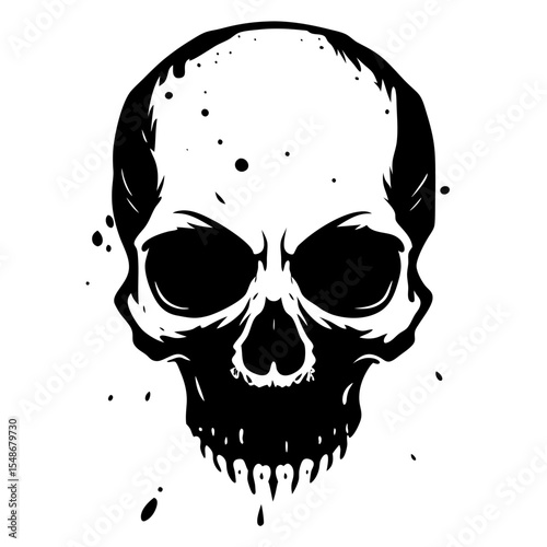 Monochrome Skull Illustration with Ink Splatter