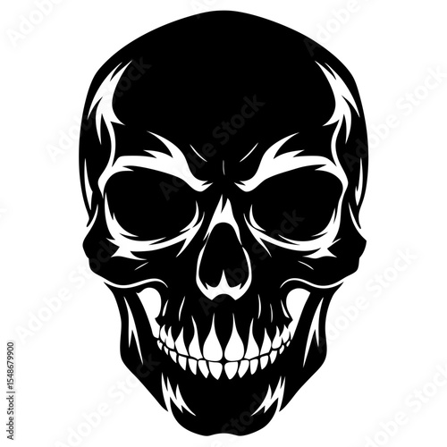 Stylized Black and White Skull Illustration