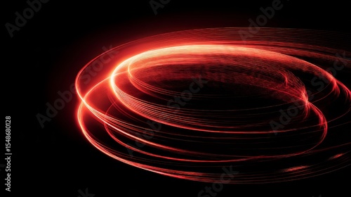 Red neon lines curve smoothly on a black background, creating an abstract motion effect with a sense of light and speed