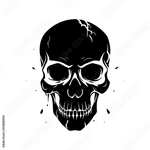 Silhouette of a Cracked Human Skull, Gothic Style Illustration