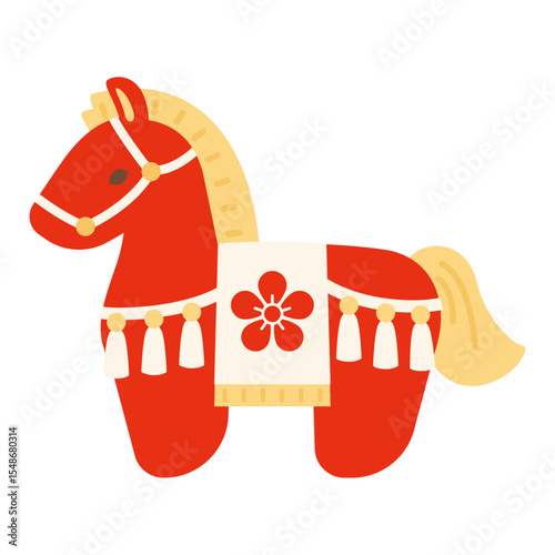午の縁起物飾りの赤い神馬イラスト