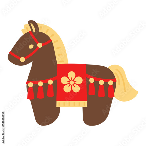 午の縁起物飾りの茶色の神馬イラスト