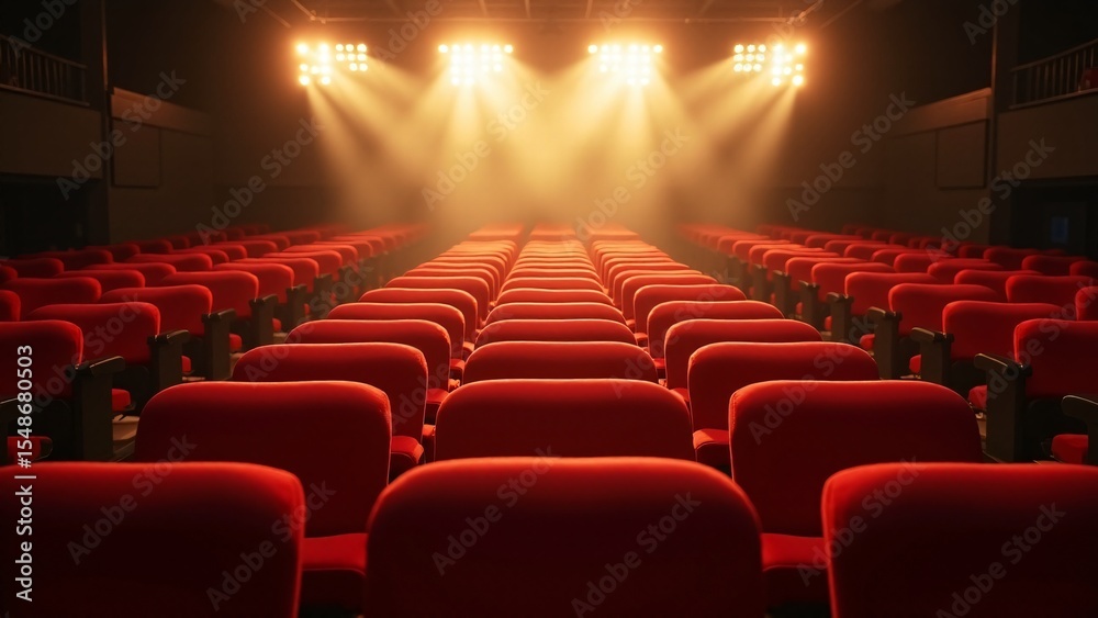 Fototapeta premium Empty Theater Seats Under Bright Stage Lights