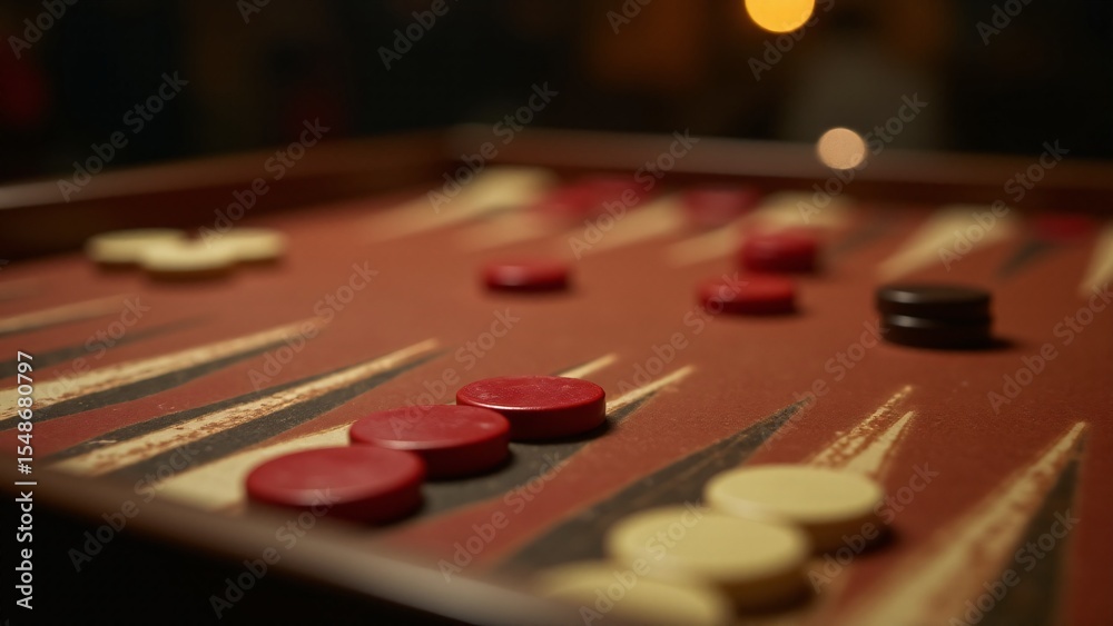 Backgammon Board With Checkers Close-Up Backgammon Board With Checkers Close-Up
