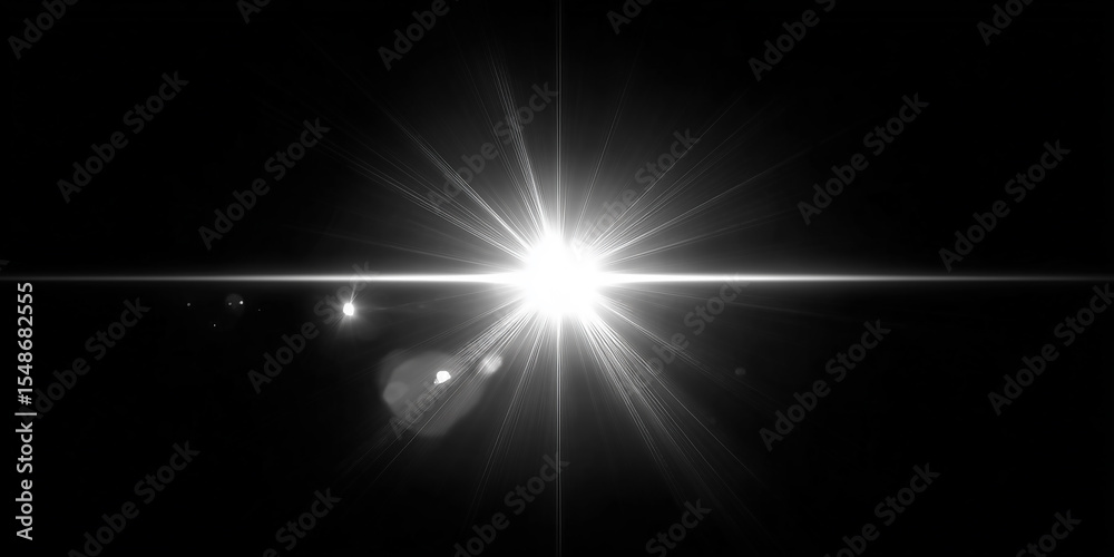 Obraz premium Bright star shining on dark background with lens flare effect