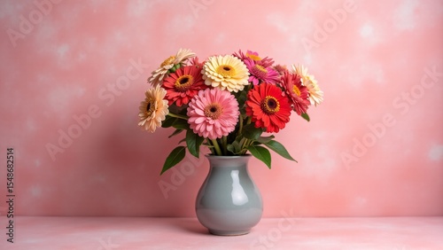 Wallpaper Mural Colorful Zinnia Flowers in a Gray Vase Torontodigital.ca