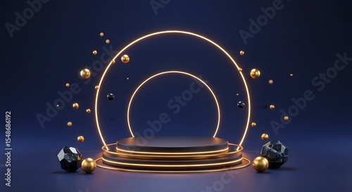 Golden Christmas Ball with Stars in a Magical Winter Night Sky