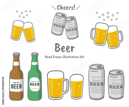 ビール手描きイラストセット