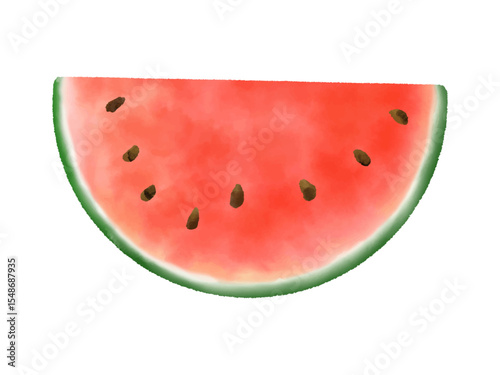 スイカ　watermelon　カットしたスイカ　水彩　イラスト