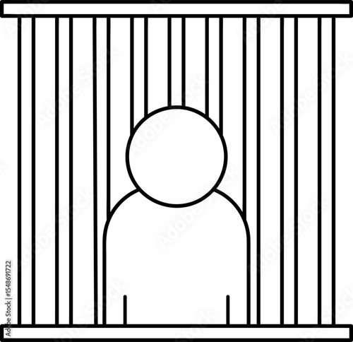 Minimalist Line Art: Imprisoned Figure Behind Bars
