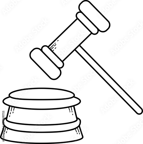 Line Art Gavel and Sound Block: Judicial Symbol Illustration