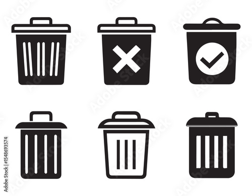 vector trash can icon set