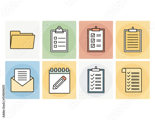 Checklist Icons Document, Task, and Organization Symbols for Project Management and Productivity