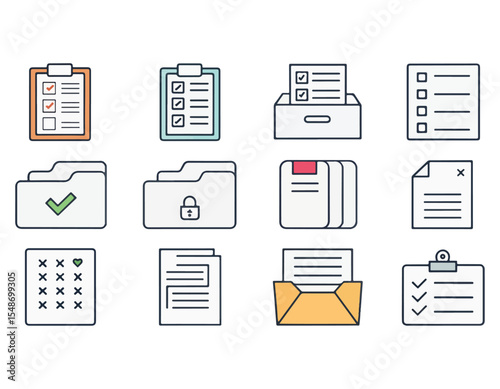 Checklist Icons Organization, Task Management, and Document Control Illustrations