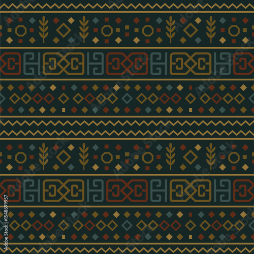 Tribal Folk Seamless Pattern – suitable for fashion design, decoration, fabric, wallpaper and printing on dark background