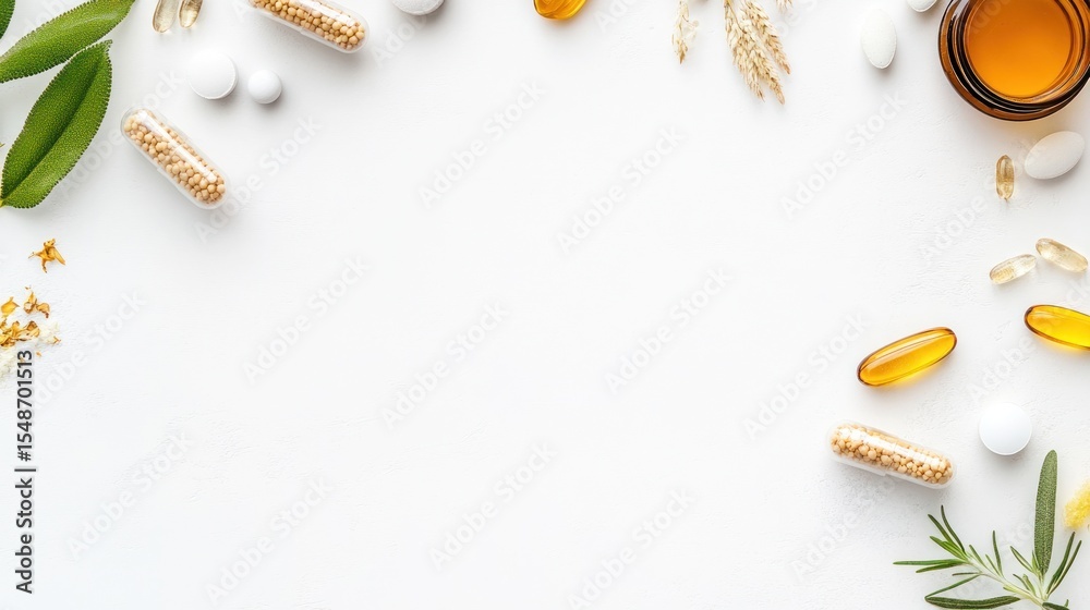 Assortment of nutritional supplements on white background Assortment of nutritional supplements on white background
