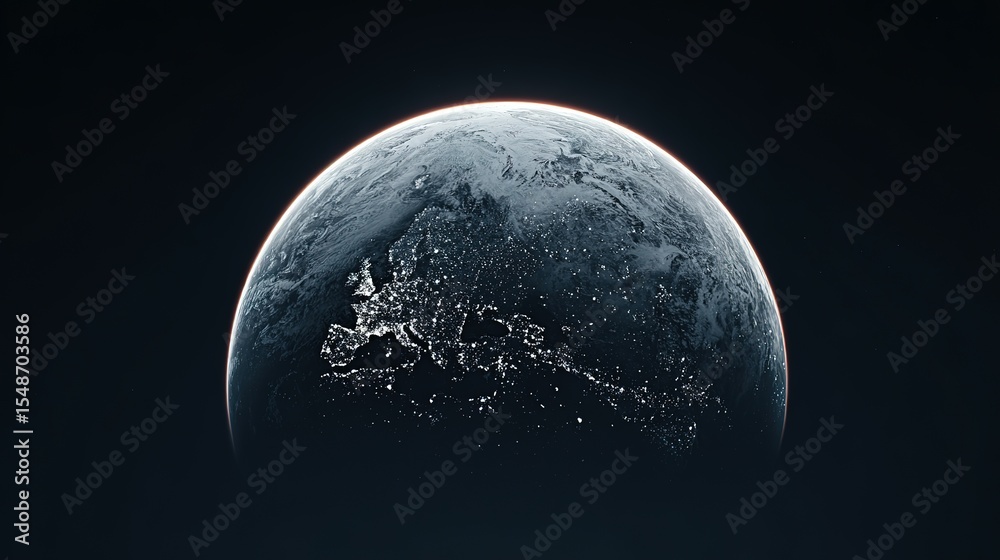 Fototapeta premium Detailed view of the earth from space, highlighting city lights.