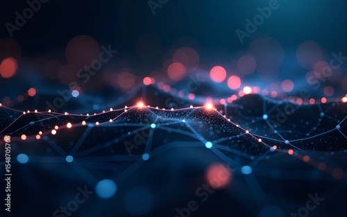 Futuristic Neural Network with Glowing Connected Dots. High quality