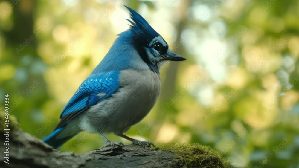 Close-up of a blue jay perched on a tree branch