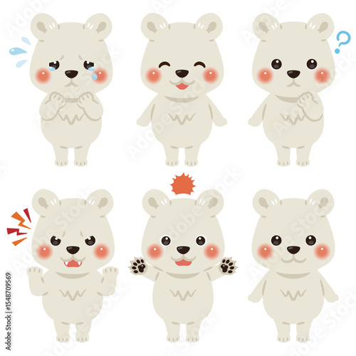 シロクマのキャラクターイラスト　表情セット