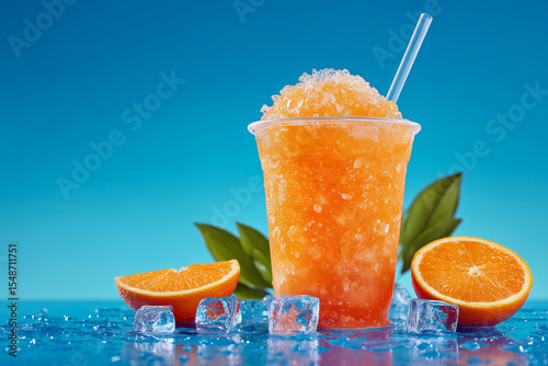 Frozen Orange Drink with Ice and Fresh Orange Slice