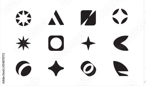 A set of twelve simple, bold, black geometric shapes on a white background vector art