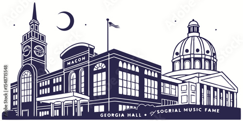 Macon Skyline Silhouette with Terminal Station and Georgia Music Hall of Fame