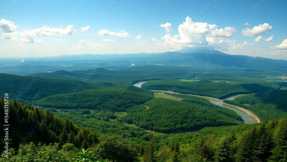 Obraz premium Mountain landscape with alpine meadow and colorful forest at sunset.